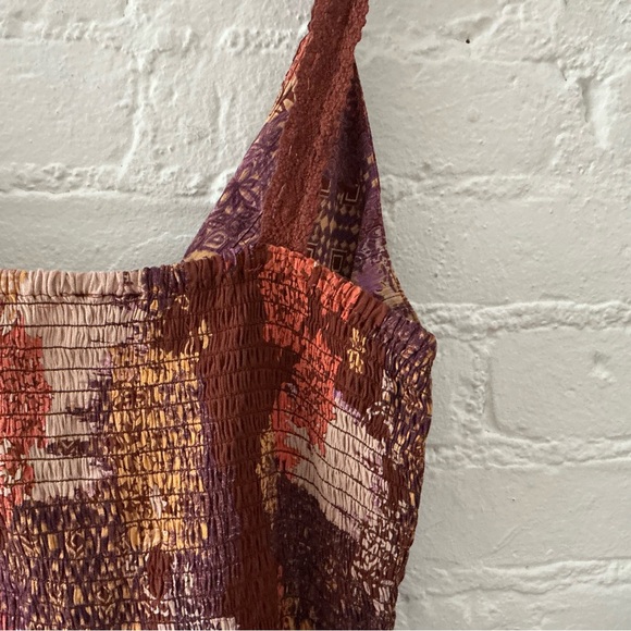 Angie Twist Front Patchwork Print Flowy Mini Dress Size L Boho Festival Hippie - Picture 9 of 12